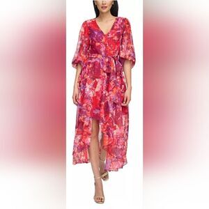 ELIZA J Floral-Print High-Low Chiffon Dress NWOT size 2 Pink